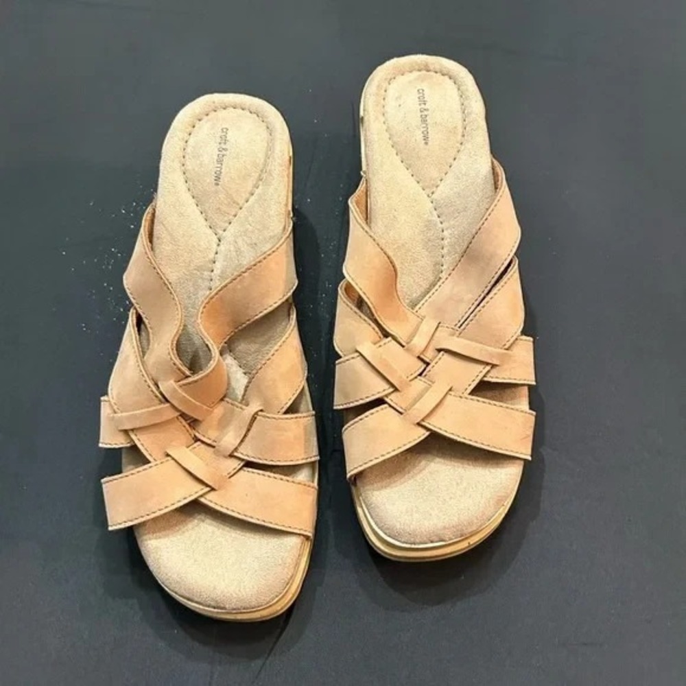Croft & Barrow Women's Size 9M Tan Leather Woven Wedge Comfort Sandals